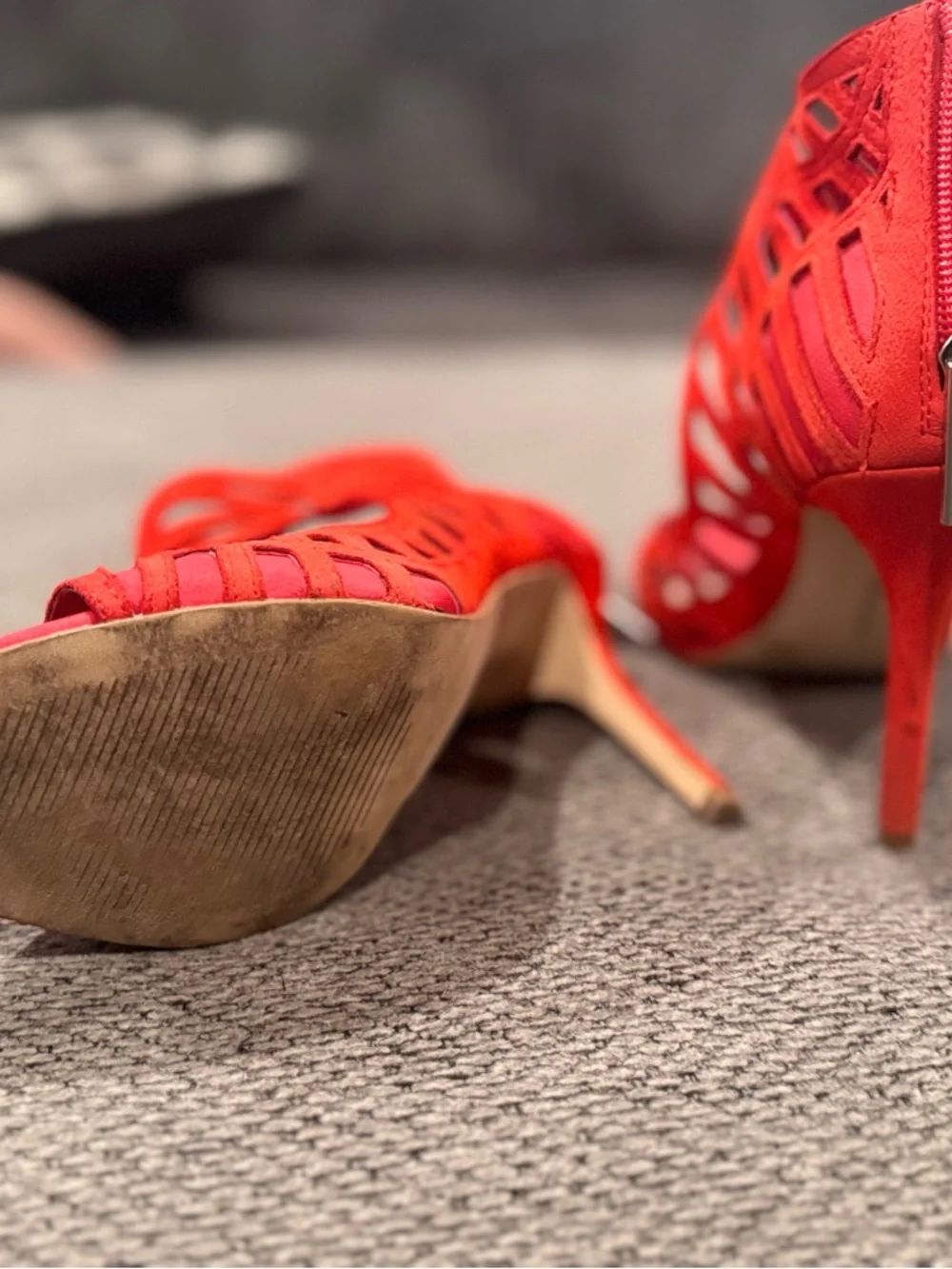 BCBGeneration Red Laser-Cut Open-Toe High Heels